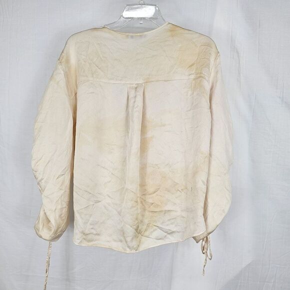 ALLSAINTS Silk Blend US Women's Size 4 Cream Textured Preslie Drawstring Sleeve - Picture 6 of 7